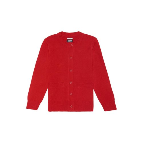 French Toast girls Anti-pill Crew Neck School Uniform Cardigan Sweater, Red, 14-16 US