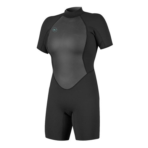 O'Neill Women's Reactor-2 2mm Back Zip Short Sleeve Spring Wetsuit, Black/Black, 12
