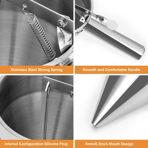 MosaiRudo Stainless Steel Pancake Batter Dispenser with Stand, Detachable Handle Pancake Dispenser for Takoyaki,Baking,Cupcakes,Muffins-Cooking Crepes,Waffles (600ML)