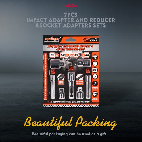 HORUSDY 7-Piece Power Drill Impact Sockets Adapter Set, Hex Shank Socket to Drill Adapter 1/4" 3/8" 1/2" Impact Driver Adapter