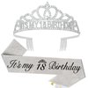 BAHABY Silver It's My 18 Birthday Sash and Crown 18th Birthday Decorations Birthday Tiara Birthday Party Favors