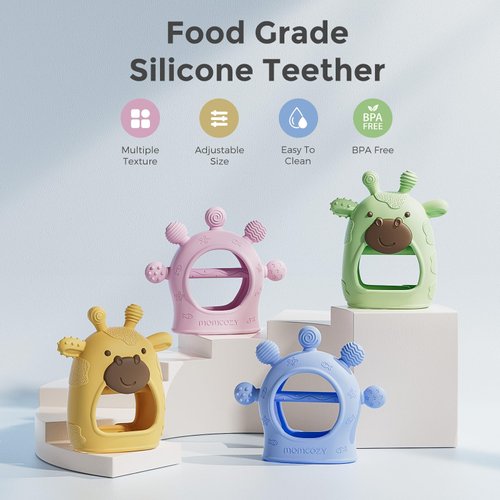 Momcozy Baby Teether Toys | Baby Teething Toys | Baby Teething Relief | Food Grade Silicone Teether Baby Toys | Baby Teether 0-6 Months | Teething Toy 6-12 Months | Baby Essential | Pink