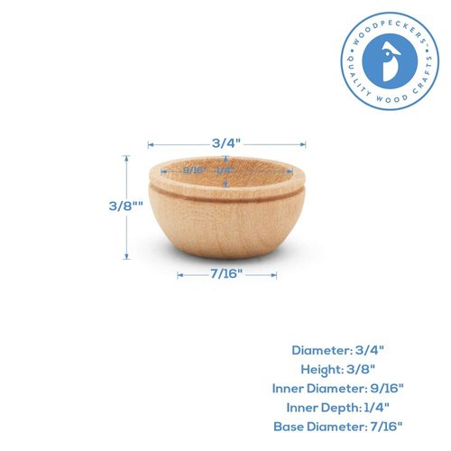 Unfinished Wood Mini Bowl, 3/4 inch, Perfect for Scale Models, Dollhouse Dishes, Wood Craft Projects, and Sorting Activity, Pack of 25, by Woodpeckers