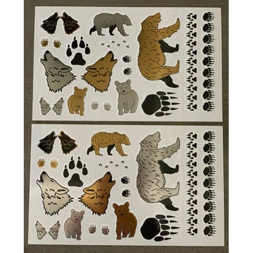 Bear and Wolves Temporary Tattoos for Kids | 32 Tattoos on 2 Sheets | Fake Tattoos for Boys and Girls | Fun Metallic Shiny Animal Tattoos for Kids | By Twink Designs