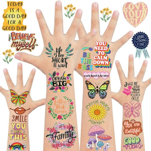 20 Sheets Inspirational Quote Temporary Tattoos Stickers 260Pcs Motivational Word Tattoos for Mental Health Awareness Incentives Positive Encouragement Party Decoration Supplies Prizes Rewards
