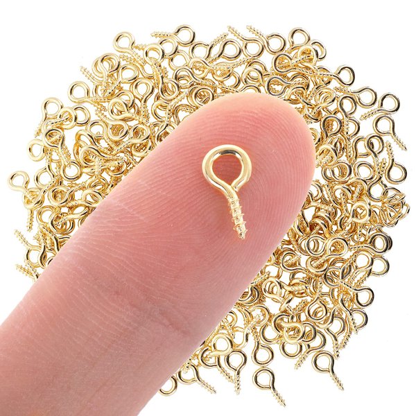 300PCS Screw Eye Pins for Jewelry Making Small Eye Hooks Gold Eye Screw Hooks Eyelets Screw Threaded Mini Eye Pins Hooks Gold Tone Clasps Hooks Eye Screws for Crafts Jewelry Making (Gold)