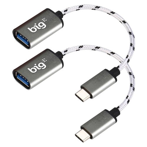 Big-E Turbo 5Gbps USB-C to USB 3.0 Adapter [2Pack] Compatible with Google Pixelbook Go for FU for Full USB OTG On-The-Go Thunderbolt 3/4 Short Connector USBC Male to USB Female (Silver)