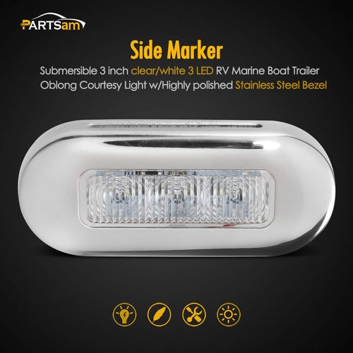 Partsam 4pcs 3" LED Oblong Stainless Courtesy Light Submersible Yacht Marine Boat Deck Lights, Walkways Step storage Led Interior Exterior courtesy Lights lighting, Suface Mount, 12V