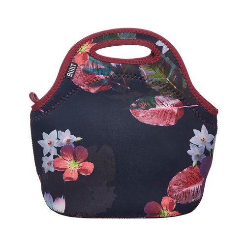 BUILT Gourmet Getaway Soft Neoprene Lunch Tote, Lightweight, Insulated, and Reusable, One Size, Midnight Botanical