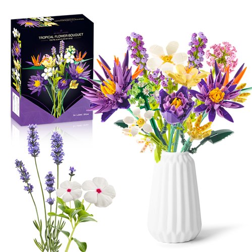 Flower Bouquet Building Set, 891PCS DIY Artificial Flower Bouquet Set, Birds of Paradise and Water Lily Bouquet Building Sets for Home Office Decor for Adults, Gift for Valentine's Day, Mother's Day