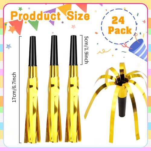 Noise Makers, Gold Noise Makers, Glitter Metallic Fringed Party Blowers Noisemakers Horns for Adults for Birthday Sporting Events Halloween Christmas New Year Party Favor Supplies (Gold)