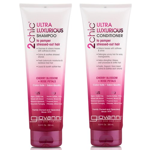 GIOVANNI 2chic Ultra-Luxurious Shampoo And Conditioner Set - Sulfate Free Shampoo And Conditioner, Rose Shampoo And Conditioner, Cherry Blossom, Silkens Tresses, Salon Quality, Vegan - 8.5 Fl Oz Each