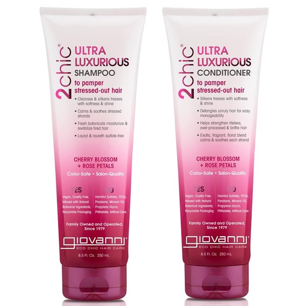 GIOVANNI 2chic Ultra-Luxurious Shampoo And Conditioner Set - Sulfate Free Shampoo And Conditioner, Rose Shampoo And Conditioner, Cherry Blossom, Silkens Tresses, Salon Quality, Vegan - 8.5 Fl Oz Each
