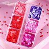 6 Grids Valentines 3D Heart Nail Glitter Sequins Pink Red Heart Glitter Flakes Hearts Nail Art Glitters Sparkle Glitter Nail Charms Designs Glitter for Nail Art Decoration DIY Manicure Tips