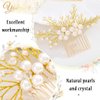 Yokawe Bridal Wedding Hair Comb Gold Crystal Bride Side Combs Pearl Hair Accessories for Women and Girls