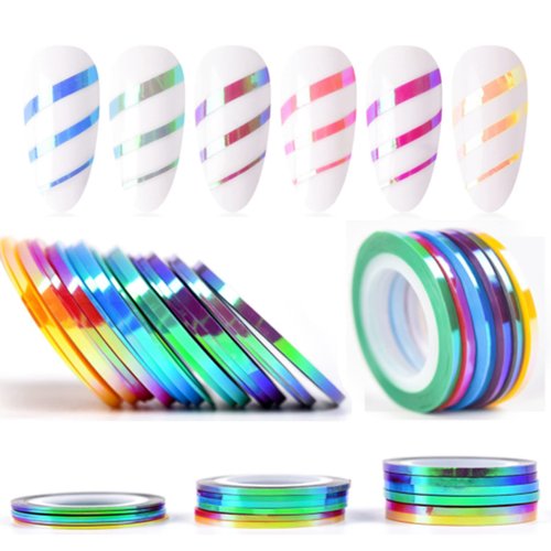 Nail Art Striping Tape Lines 18 pcs Mermaid Candy Color Adhesive Nail Stickers,Rolls Nail Strips ...