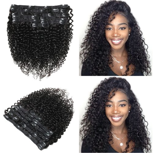 Jiarosi Jerry Curly Clip in Hair Extensions Real Human Hair, 20 Inch 3B 3C Curly Clip Ins 7 Pcs with 24 Clips Thick 8A Brazilian Soft Remy Human Hair Lace weft Clip In for Black Woman