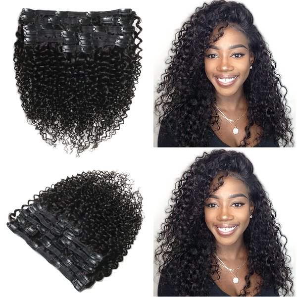 Jiarosi Jerry Curly Clip in Hair Extensions Real Human Hair, 20 Inch 3B 3C Curly Clip Ins 7 Pcs with 24 Clips Thick 8A Brazilian Soft Remy Human Hair Lace weft Clip In for Black Woman