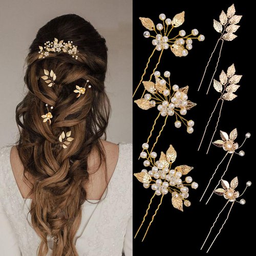 7 Pieces Gold Hair Pins for Women Wedding Hair Pieces for Brides Pearl Crystal Bridal Hair Accessories Vintage Hair Decorations for Bride Bridesmaids