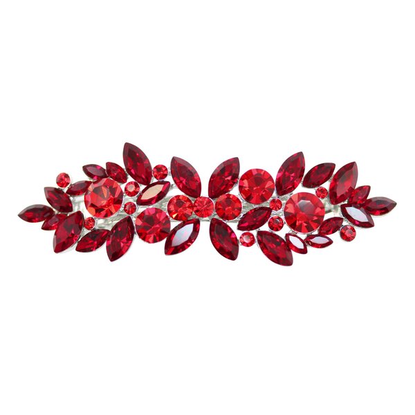 Faship Gorgeous Red Rhinestone Crystal Floral Hair Barrette Clip