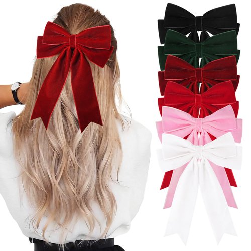 6PCS Velvet Bows Hair Clip Ribbon Accessories Ponytail Holder Hair Bow for Women Girls Toddlers Teens Kids
