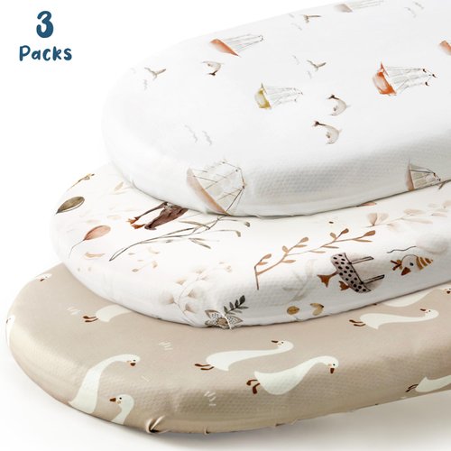 Stretchy Ultra Soft Fitted Bassinet Sheets 3 Pack, Universal Fitted for Oval Rectangle Bassinet Mattresses Safe and Snug, Stylish Bassinet Sheet Gender-Neutral Print for Baby