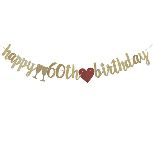 Happy 60th Birthday Banner, Gold Glitter 60 Years Old Boy or Girl Party Decorations, Cheers to 60 Years 60th Anniversary Supplies ZGMJ