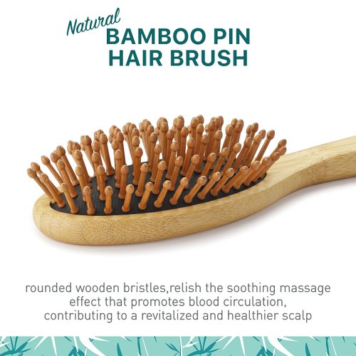 Bamboo Bristle Hair Brush for Women, Men, Kids; Dry and Wet Detangling Hair Brush Gently Enhances Shine, Smooths Frizz and Prevents Breakage in Fine and Straight, Thick and Curly Hair (oval)