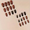 Brown Almond Press on Nails Medium Fake Nails with Leopard&Glitter Designs Fall Almond Shaped False Nails Amber Acrylic Nails Glossy Stick on Nails for Women 24Pcs