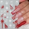 Christmas French Nail Art Stickers with Christmas Hat Snowflake Gift Bow English Design Xmas Nail Sticker 3D Adhesive Snow Elk Red French Glitter Nail Tip Christmas Winter Holiday Nail Decor for Women