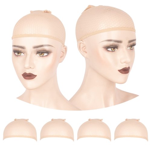 WeKen Individual Package Wig Cap, 4PCS Beige Mesh Wig Cap Net, Two End Open Mesh Net Wig Caps, Li...