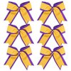 8 Inch 2 Colors Cheerleader Bows 2 Layers 6 Pcs Ponytail Holder Cheerleading Bows Hair Elastic Hair Tie (Purple/Yellow Gold)