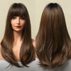 HAIRCUBE Brown Wigs for Women Long Straight layered Wig with Bangs Heat Resistant Fiber Synthetic Wigs Daily Natural looking