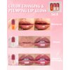 Hydrating Lip Glow Oil-3Pcs Moisturizing Lip Plumper Gloss Lip Oil, Color Changing Lip Oil Tinted Plumping Lip Gloss, Shimmery Glossy Finish Nourishing Non-Sticky Lipgloss, Clear Shiny and Vegan-Set B