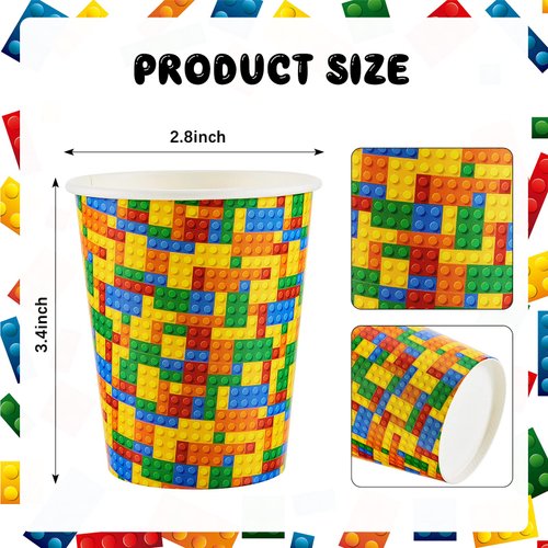 Cunhill 36 Pcs 9 oz Party Paper Cups Party Supplies Disposable Cups Paper Drinking Cups for Birthday Party Decorations Sport Picnics (Building Block)