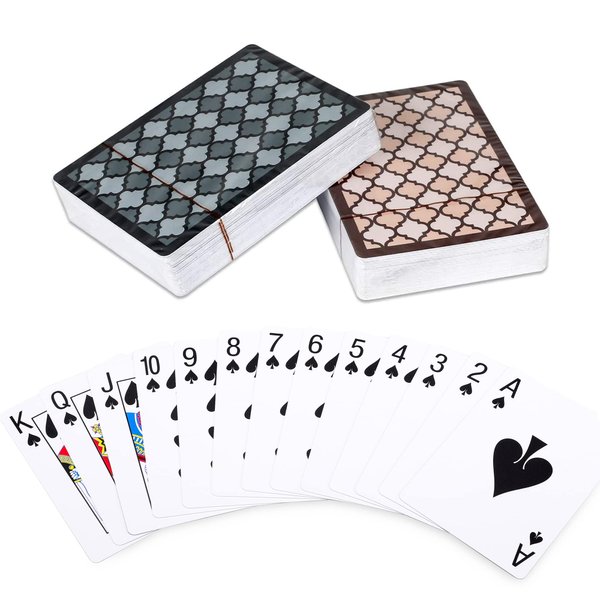 Teskyer 2 Decks of Waterproof Plastic Playing Cards with Different Back Patterns, Regular Print Poker Cards with Matte Finished Surface