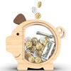 Piggy Bank for Kids, Unbreakable Clear Wood Money Bank for Boy Girls, Cute Coin Box Wooden Money Saving Jar for Cash, Money Saving Gift for Christmas, Birthday, Baby Shower (A)
