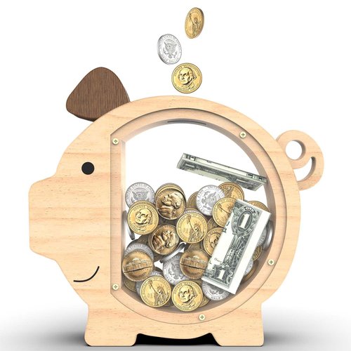 Piggy Bank for Kids, Unbreakable Clear Wood Money Bank for Boy Girls, Cute Coin Box Wooden Money Saving Jar for Cash, Money Saving Gift for Christmas, Birthday, Baby Shower (A)
