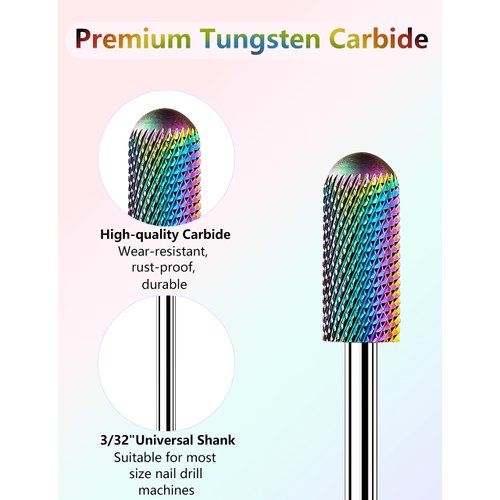 10pcs Nail Drill Bits Set, IAGBIBU Electric Nail Drill Kit Tungsten Carbide Nail Drill Bits for Acrylic Poly Nail Gel Polish, 3/32 inch Professional Nail Bits Manicure Pedicure Remover Home Salon Use