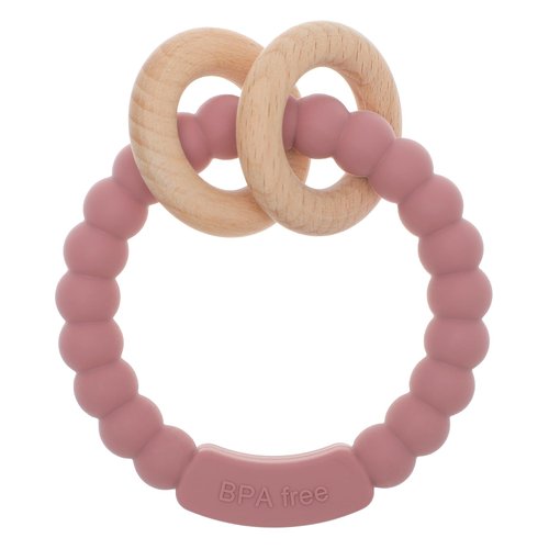 Dirbabi Baby Teether, One Piece Design Silicone & Beech Teething Ring Toy for Babies, BPA Free (Power Rose)