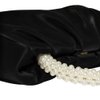 Beatfull Evening Purse Women Pearl Handbags Soft Leather Ruched Bag Bridal Clutch for Wedding Party Prom Crossbody Purses Black