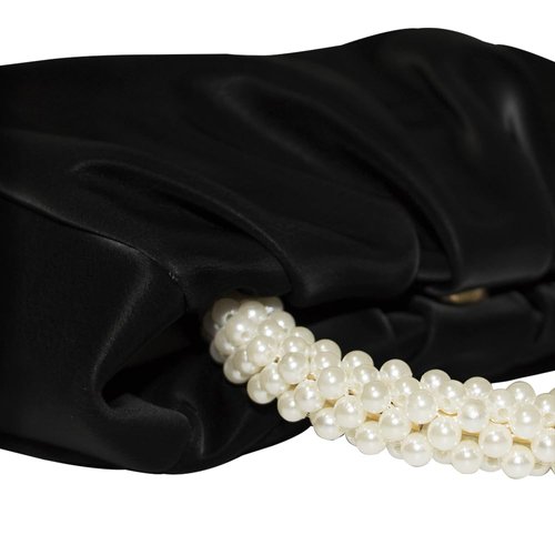 Beatfull Evening Purse Women Pearl Handbags Soft Leather Ruched Bag Bridal Clutch for Wedding Party Prom Crossbody Purses Black