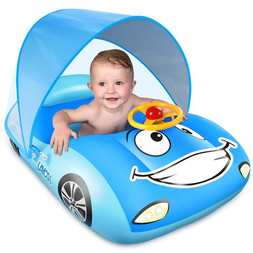 LAYCOL Baby Pool Float with UPF50+ Adjustable Canopy,Car Shaped Baby Swimming Float，Infant Baby Floatie,Toddler Pool Float for Baby 3-36 Months