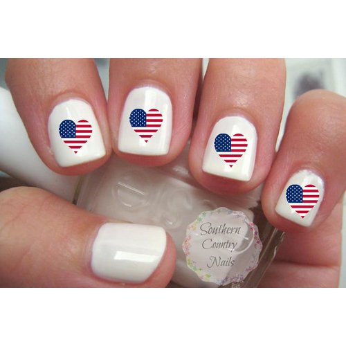 American Flag Heart Nail Art Decals United States USA 20pcs