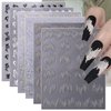 6 Sheets Irregular Line Nail Stickers Black White Vines Nail Art Stickers 3D Self-Adhesive Vine Nail Decals Gold Silver Embossed Lines Nail Designs Decals for Women Girls DIY Manicure Supplies