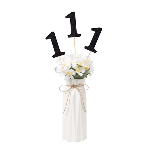 Gexolenu 10 PCS Black Double-Sided 1st Birthday Centerpieces for Tables, Glitter Age ONE Cake Picks Decor, First Happy Birthday Party Decorations Baby Shower Anniversary Party Supplies