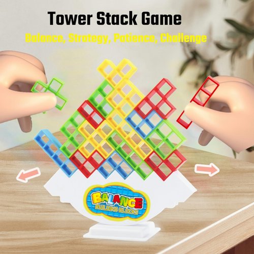 64 Pcs Stack Attack Game | Tetra Tower Stack Game | Balance Game for Kids & Adults | Team Tower Game for Kids 4-12 | Stacking Game | Balancing Game| Gifts for 4 5 6 7 8 9 10 11 12 Year Old