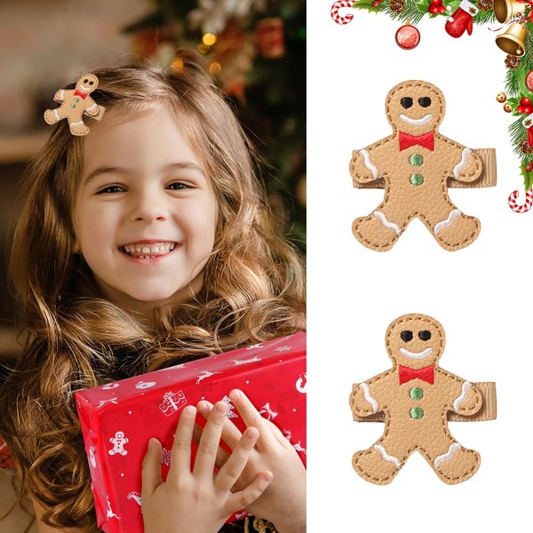 Christmas Hair Clips for Women Gingerbread Man Hair Clip for Girls Reindeer Antler Christmas Hair Accessories 2Pcs (Gingerbread)
