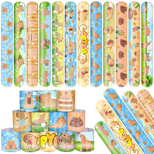 Lcnjscgo 48 PCS Capybara Slap Bracelets Birthday Party Favors and Goodie Bag Fillers for kids Fun...