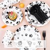 durony 121 Pieces Black Paw Print Party Supplies Dog Birthday Tablecloth, Plates, Napkins, Forks and Paper Cups Decorations for Puppy Theme Party Supplies